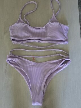 ROMWE Lilac Ribbed Bikini Set Sizr Large
